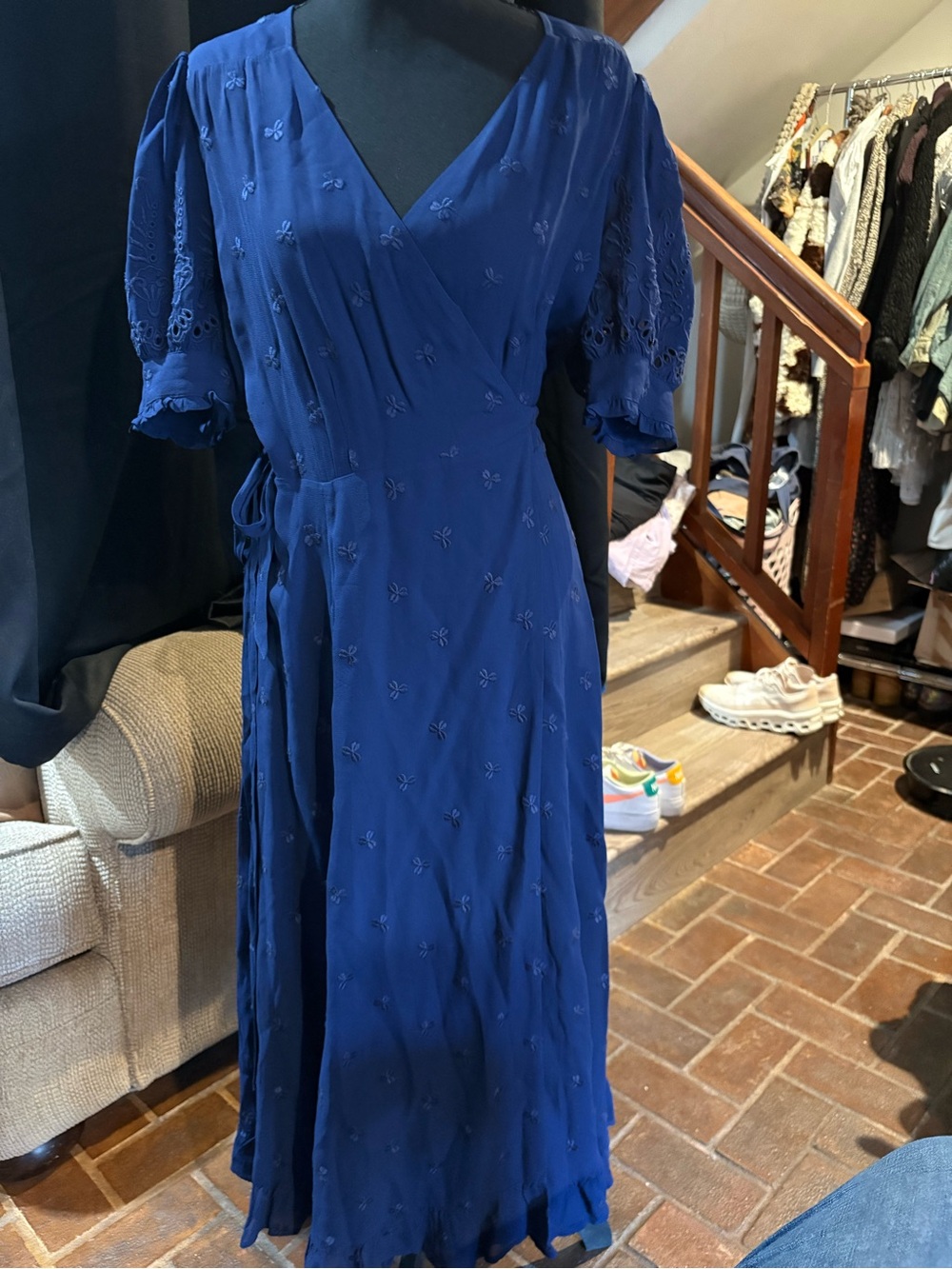 Reformation Cobalt Blue Embroidered Wrap Dress